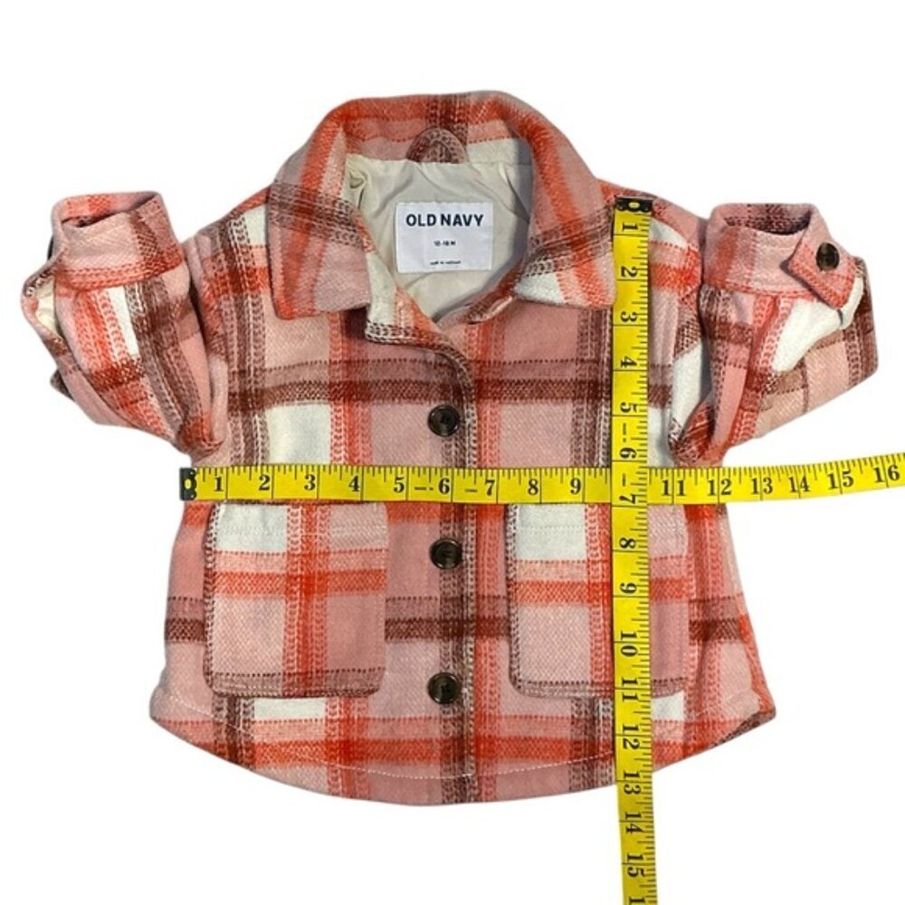Old Navy Shacket Plaid Jacket Button Up Lined Pink Orange Girls 12-18 Months - Picture 2 of 16